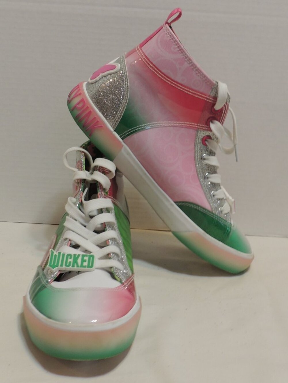 Wicked Shoes Woman 8.5 Pink Green White Witch Good Evil Lace Up Shoes